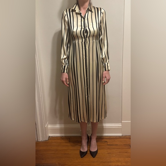 No. 6 Store Black and White Stripe Silk Shirt Dress XS S - Picture 4 of 5